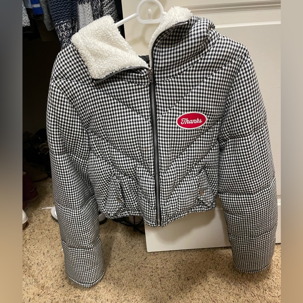 Black and White Checkered Puffer Jacket